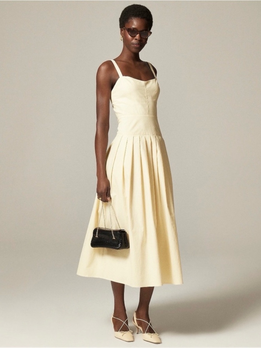 NWT J. Crew Pleated waist-drop dress in crinkle cotton blend, yellow